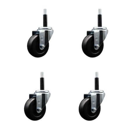 Service Caster 3.5'' Soft Rubber Wheel Swivel 3/4'' Expanding Stem Caster Set, 4PK SCC-EX20S3514-SRS-34-4